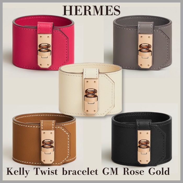 上質レザー【HERMES】ケリーツイスト ブレスレット GM Rose Gold