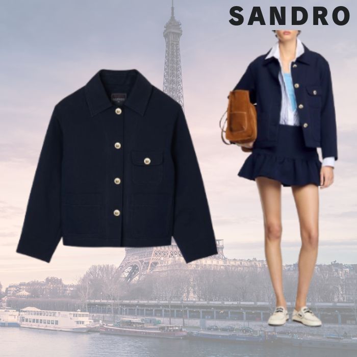 ボタンがポイント!フランス発 Sandro Paris ネイビー ジャケット