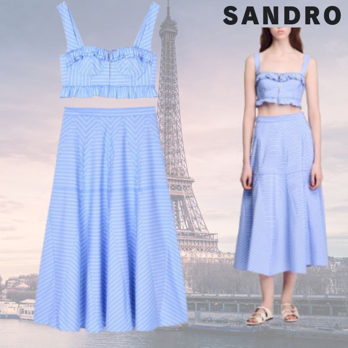 夏カラー!フランス発 Sandro Paris ストライプ ロング スカート