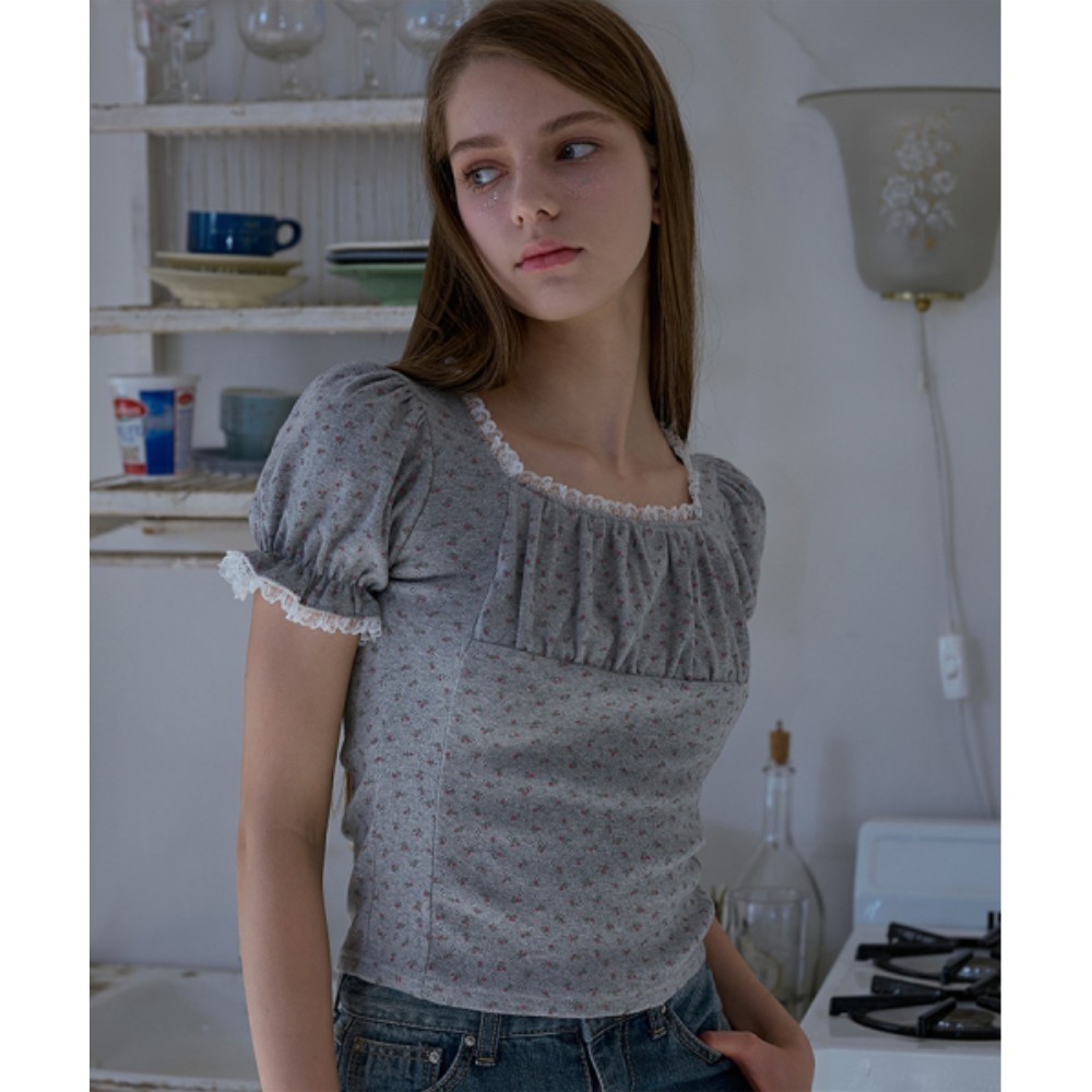 ★Rose Frantz★ Puff Flower Lace Tshirt Gray 5006429242