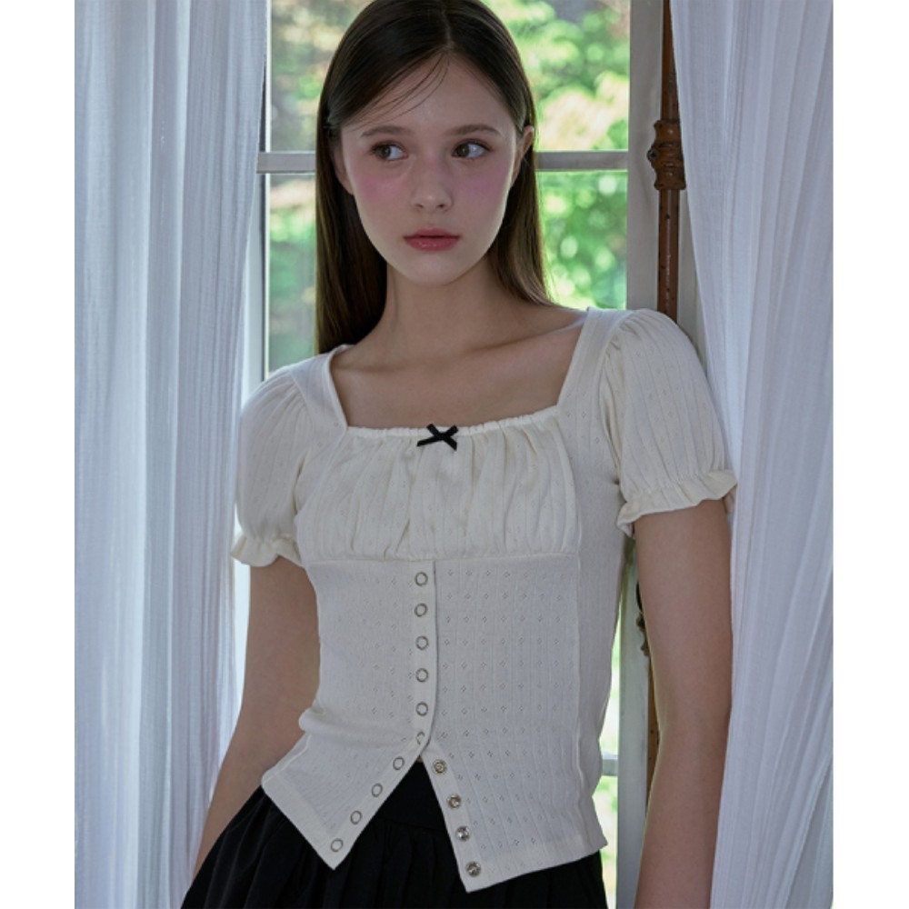 ★Rose Frantz★ Puff Shirring Ribbon Tshirt Cream 5005953871