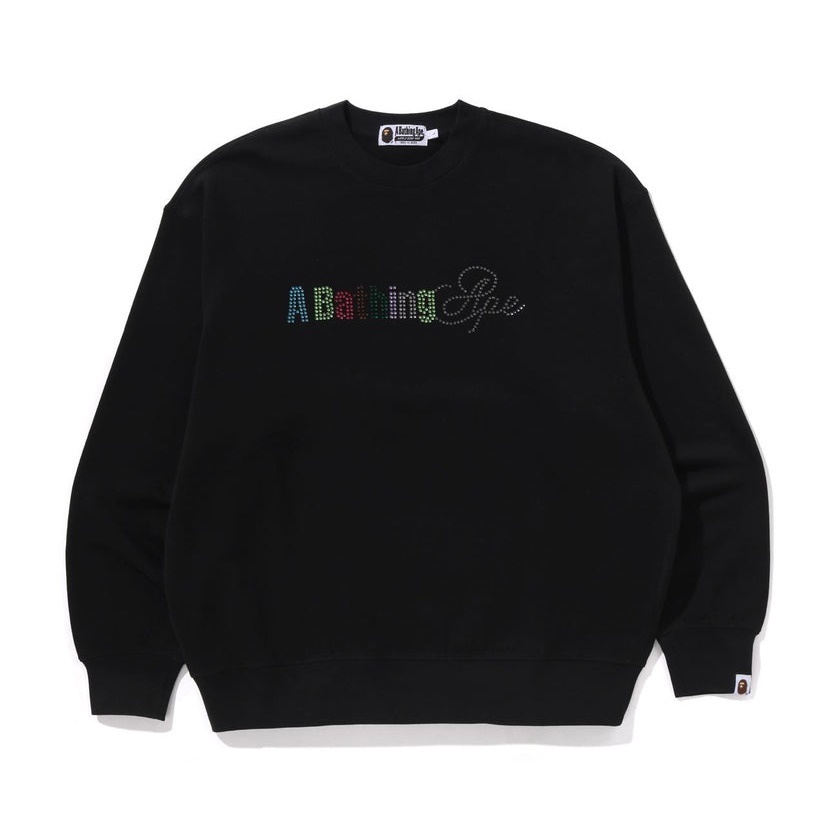 【A BATHING APE】RHINESTONE LOGO RELAX CREWNECK SWEATSHIRT