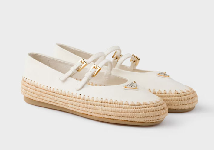 【PRADA】ダブルストラップ ナッパレザー×ラフィア バレリーナ 注目の新作♪【PRADA】ナッパレザーxラフィア バレリーナ (PRADA