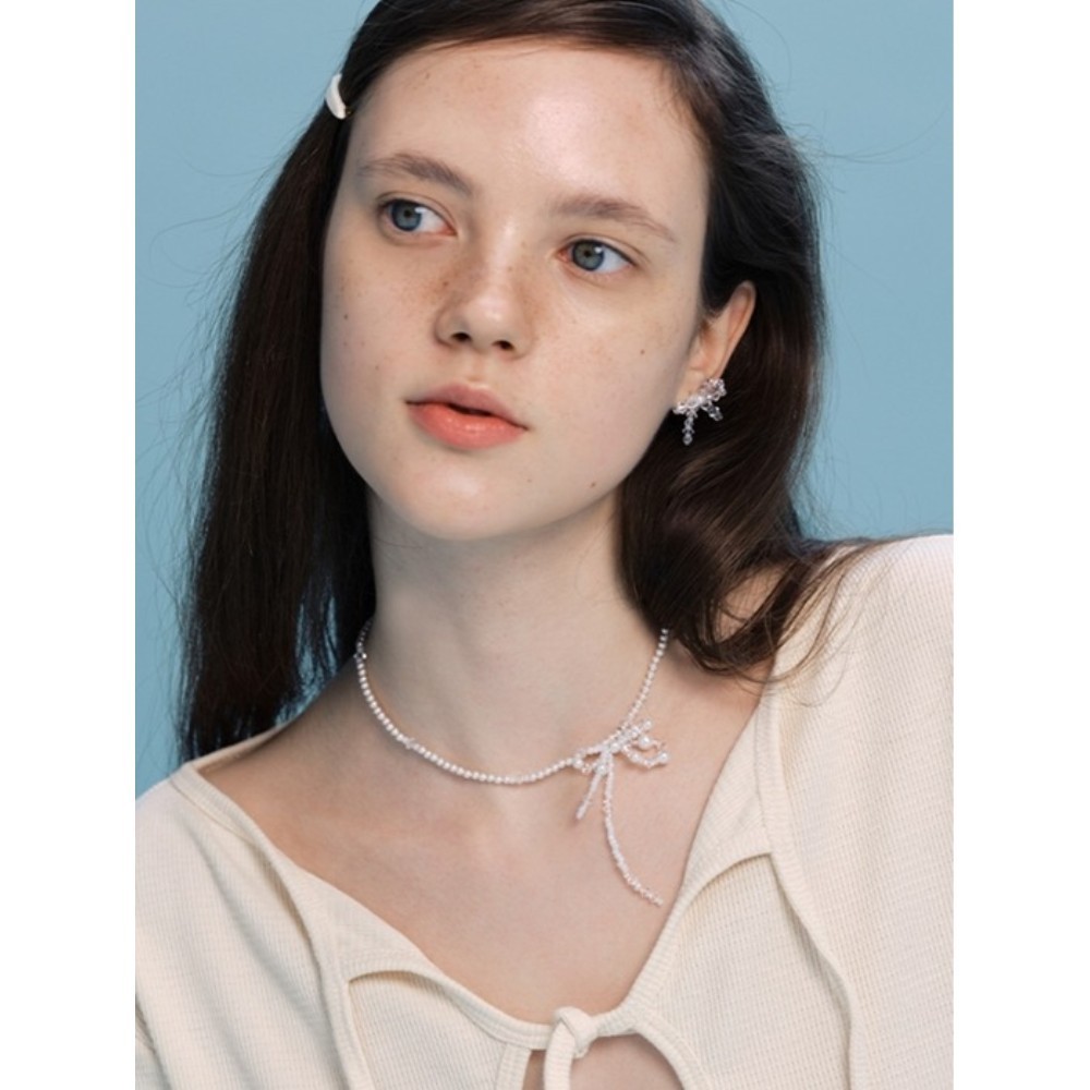 ★VINTAGE HOLLYWOOD★ [Exclusive]White Blossom Ribbon Neckla