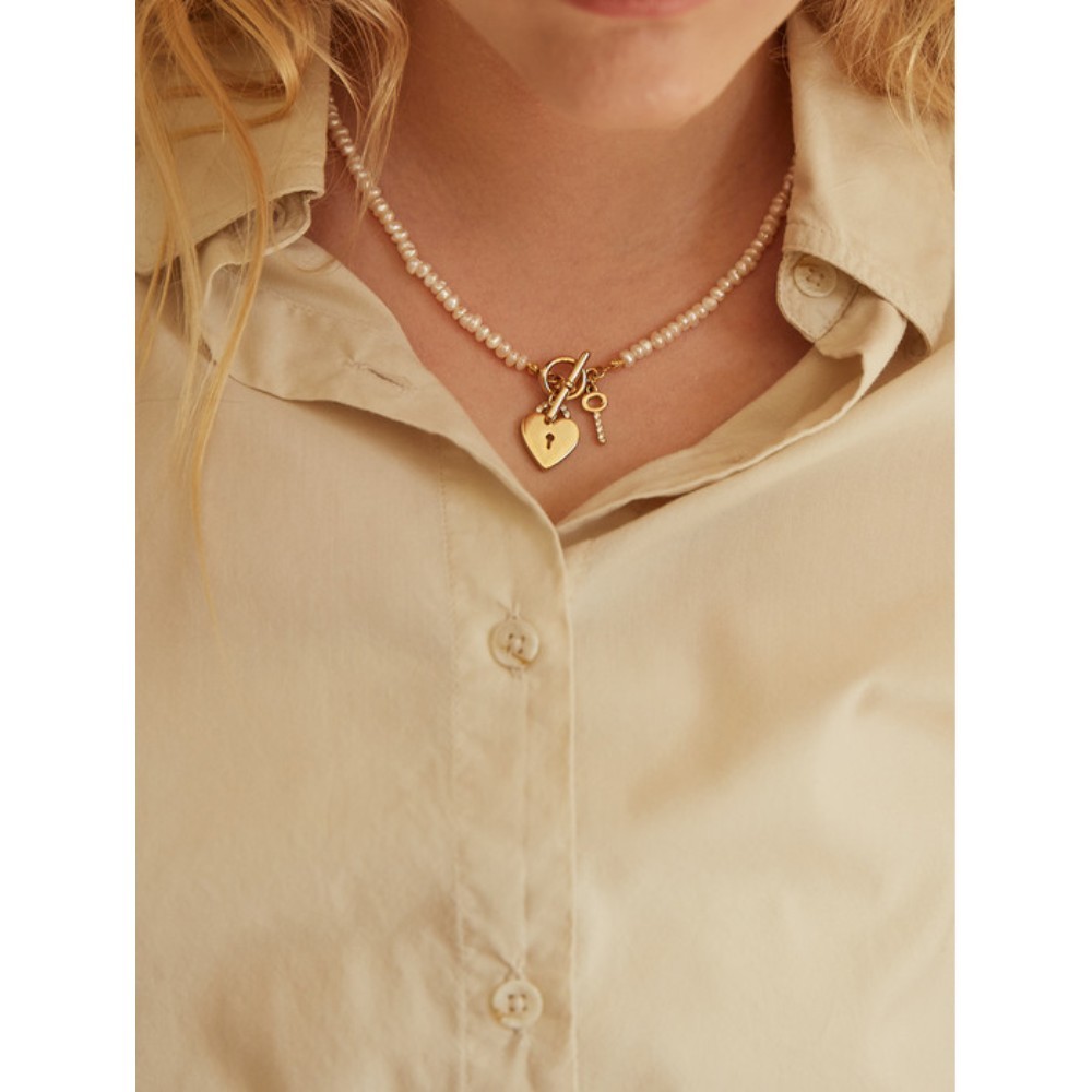 ★VINTAGE HOLLYWOOD★ Open Your Heart Pearl Necklace_VH23N4N