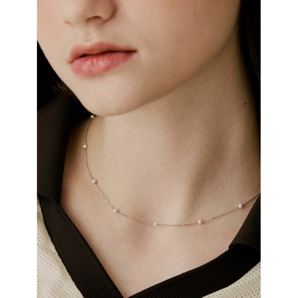 ★VINTAGE HOLLYWOOD★ [925 Silver] Pearl Chain Necklace_VH24