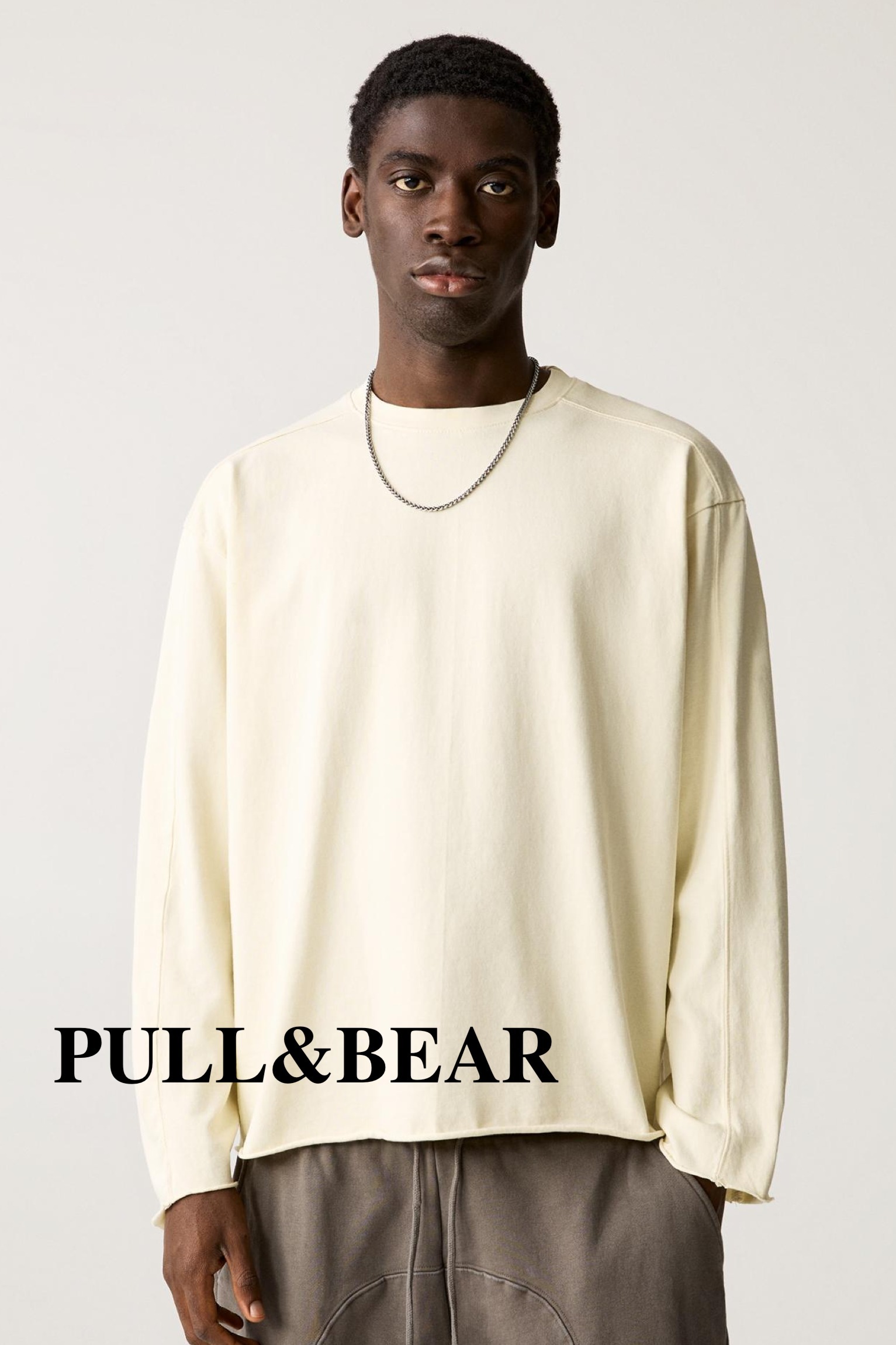 ★日本未入荷*PULL&BEAR*ウォッシュ加工シーム長袖Tシャツ/SD★