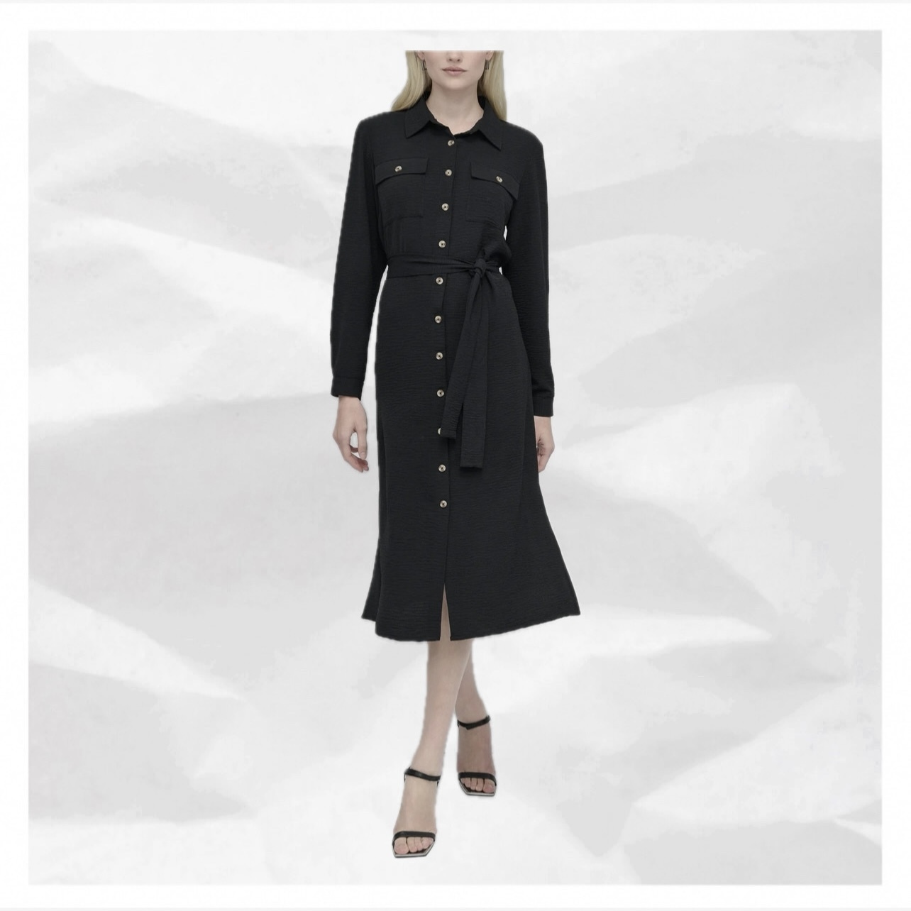 国内発送【DKNY】ロングスリーブ 襟付きボタンドレス