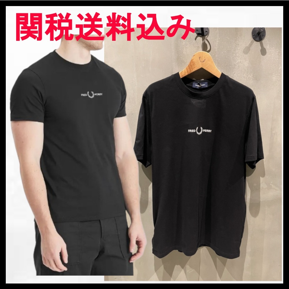 FRED PERRY ブランドロゴ刺繍 Tシャツ メンズ ブラック
