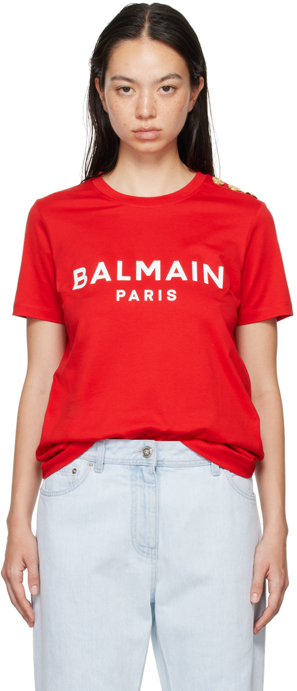 【関税込み】Balmain レッド Balmain Paris Tシャツ