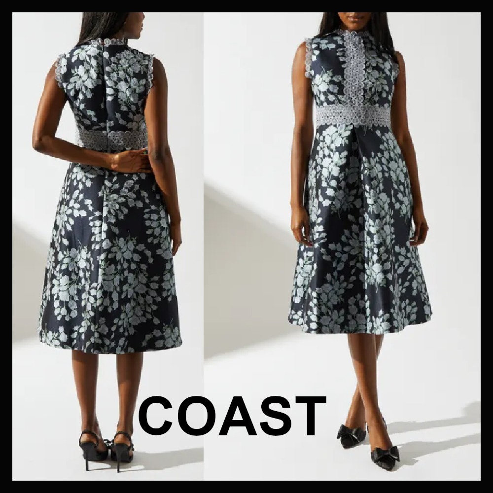 【COAST】ジャカード レーストリム フローラル スケータードレス