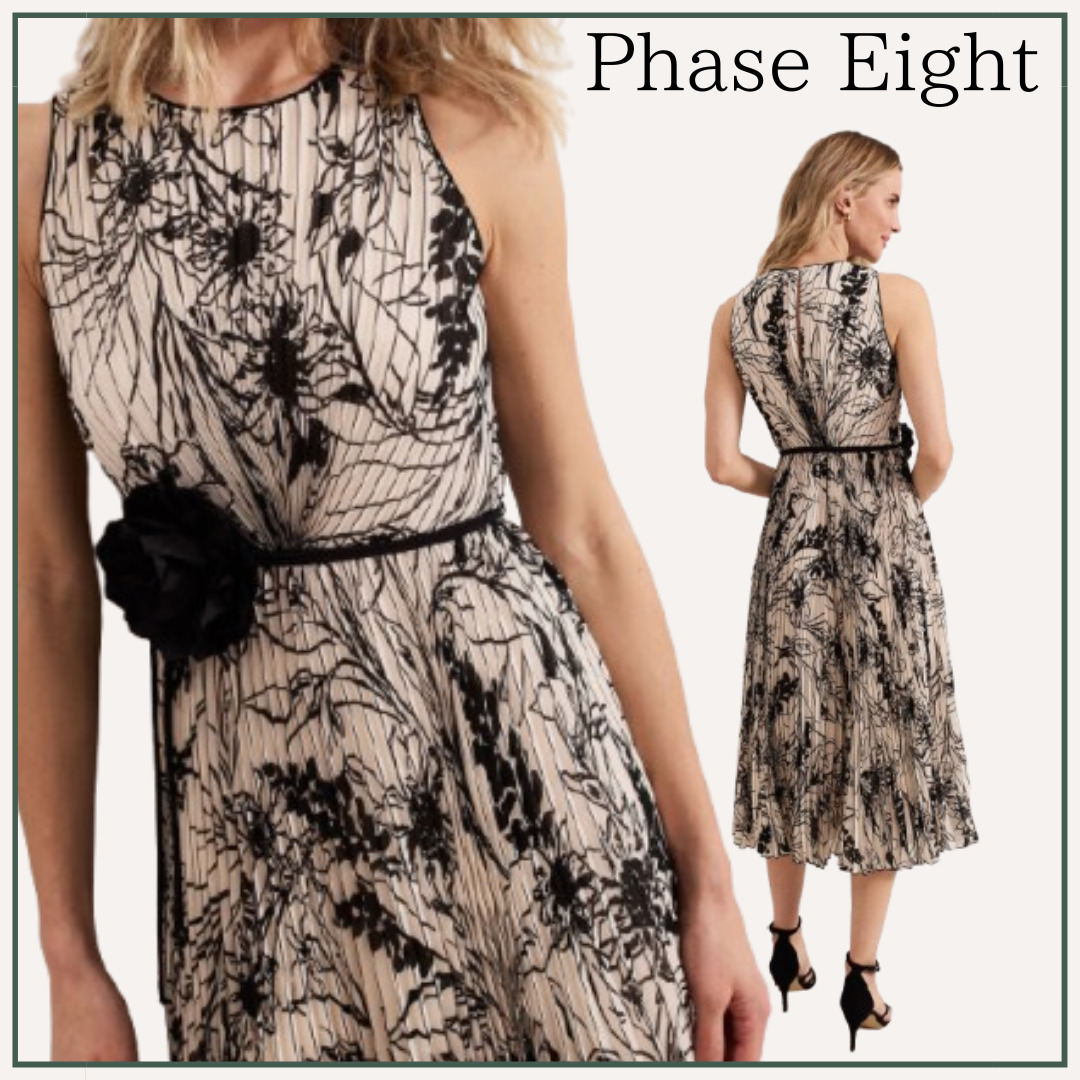 【フローラル】Phase Eight / sandra プリーツ ミディドレス