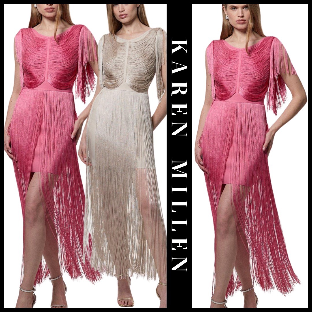 KAREN MILLEN 日本未入荷 ニット フリンジ ミニドレス 無地