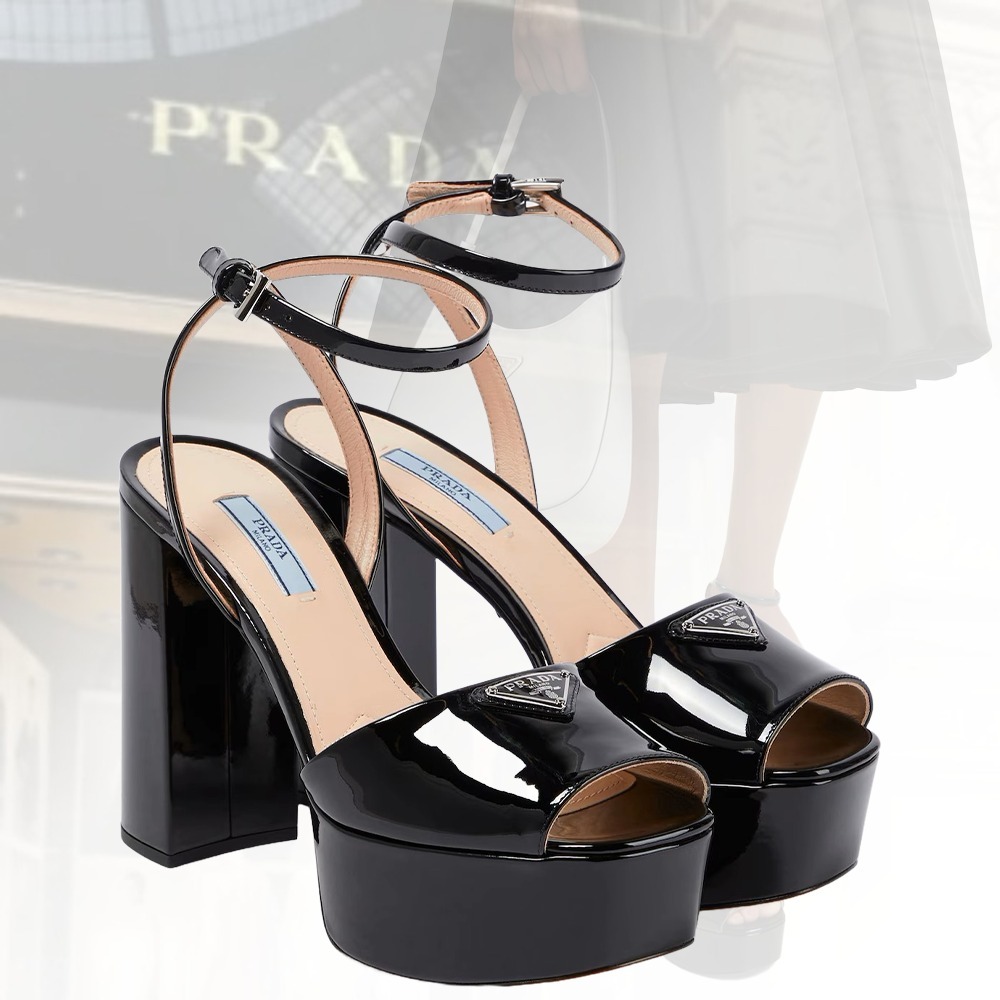 【スタイルUP】PRADA サテンプラットフォームサンダル ブラック