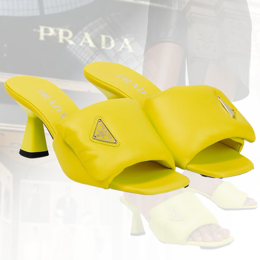 【履き心地抜群】PRADA パデッド レザーサンダル イエローフルオ