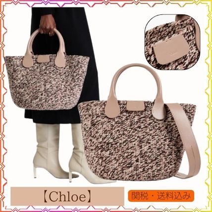 【送料込】Chloe_ウール混 トートバッグ レザートリム Chloe】ウール混 レザートリムトートバッグ (Chloe/トートバッグ