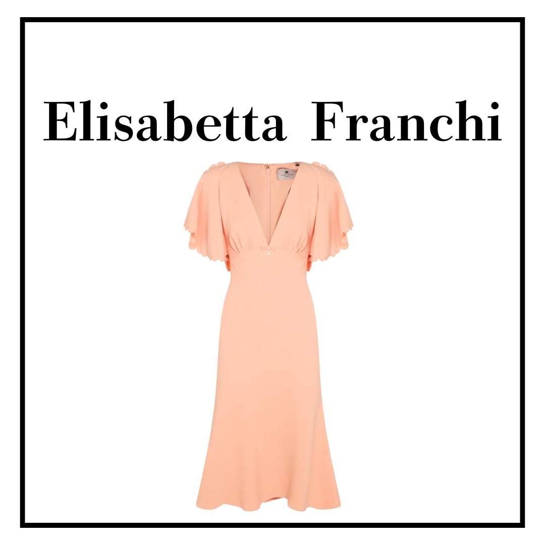 【ELISABETTA FRANCHI】Vネック フレアドレス