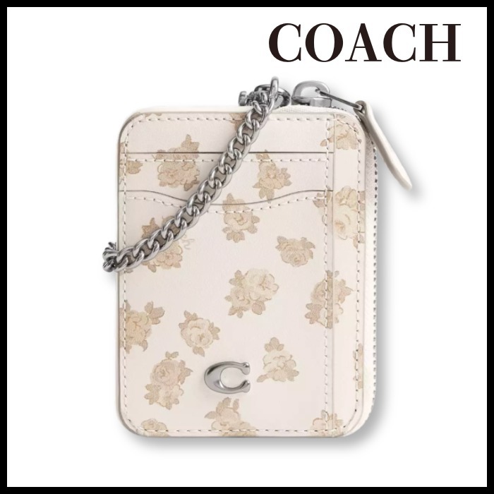 フラワープリント【COACH】ジップカードケース〈ストラップ付〉