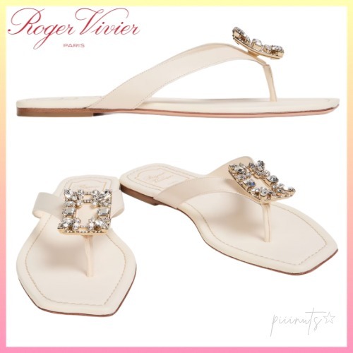 【Roger Vivier】ストラス バックル レザー トング サンダル
