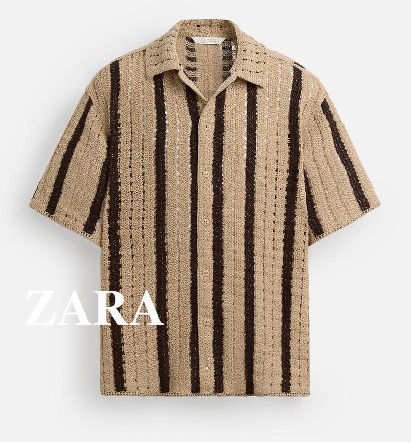 ★ドイツ発*ZARA*新作*STRIPED クロシェ半袖シャツ/BR★