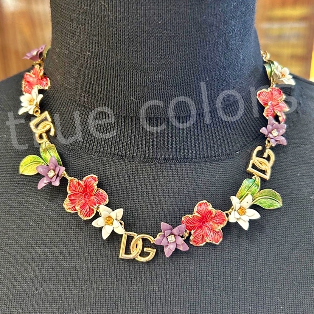 DOLCE&GABBANA ドルガバ DGロゴ フローラルモチーフ ネックレス
