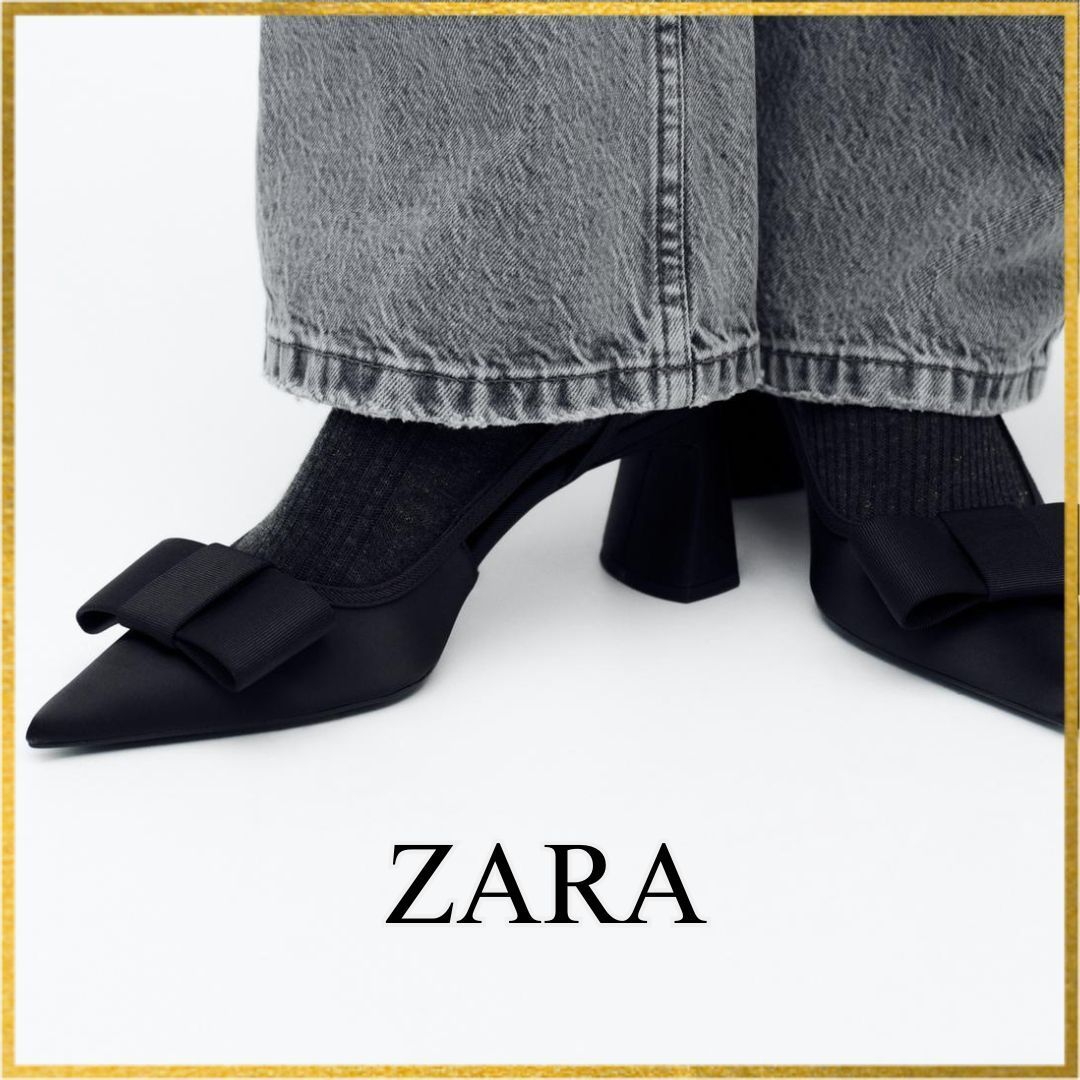 ZARA｜リボン付きスリングバックヒールシューズ