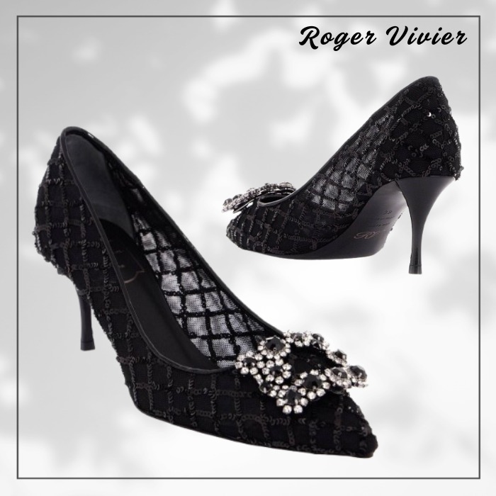【ROGER VIVIER】ブラック スパンコール メッシュ パンプス