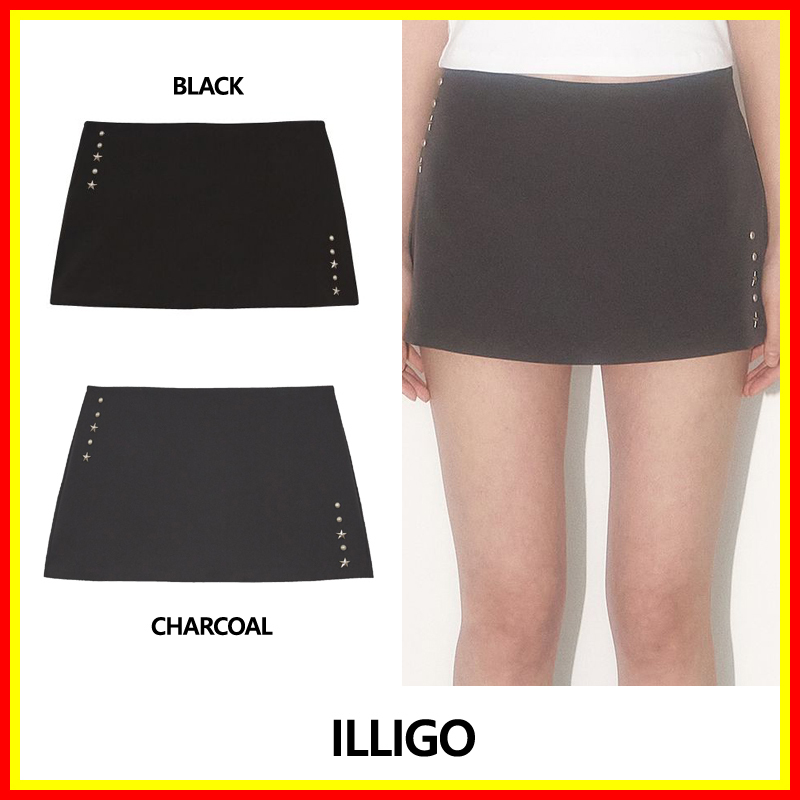 [ILLIGO] Studded Low Mini Skirt /追跡付