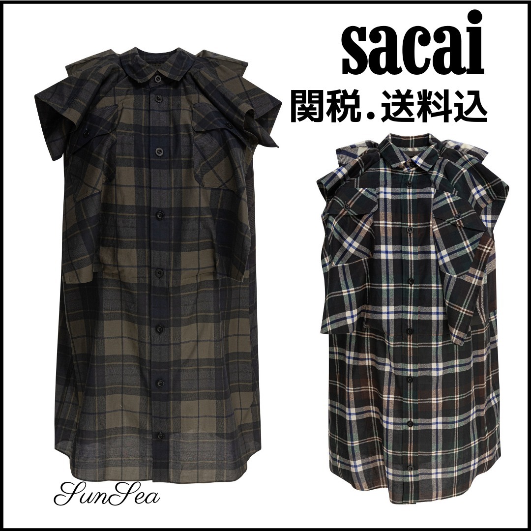 VIP価格【sacai】チェック柄プリントドレス