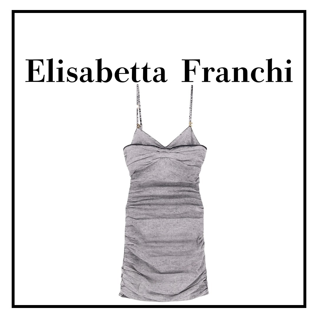 【ELISABETTA FRANCHI】ショルダーストラップ デニム ミニドレス