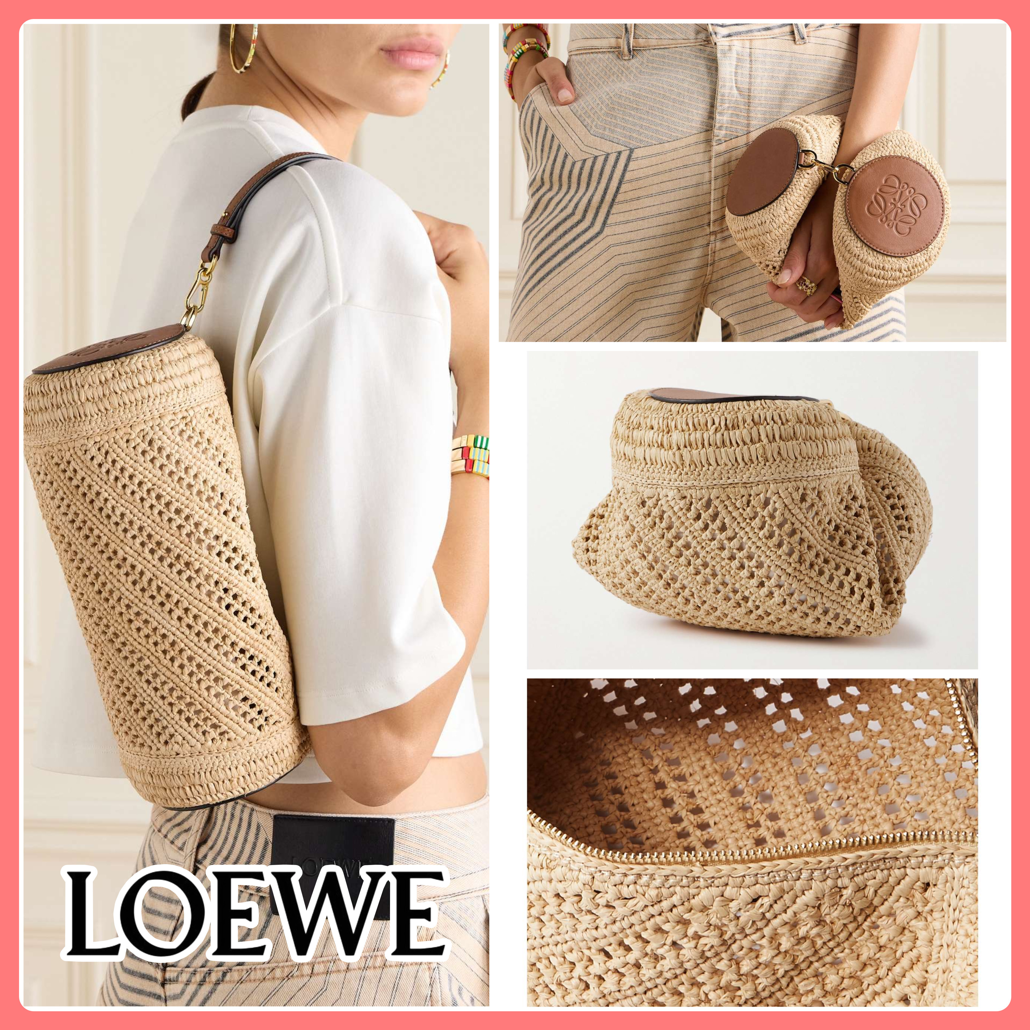 【関税込み】☆LOEWE☆ ラフィア ショルダーバッグ レザートリム
