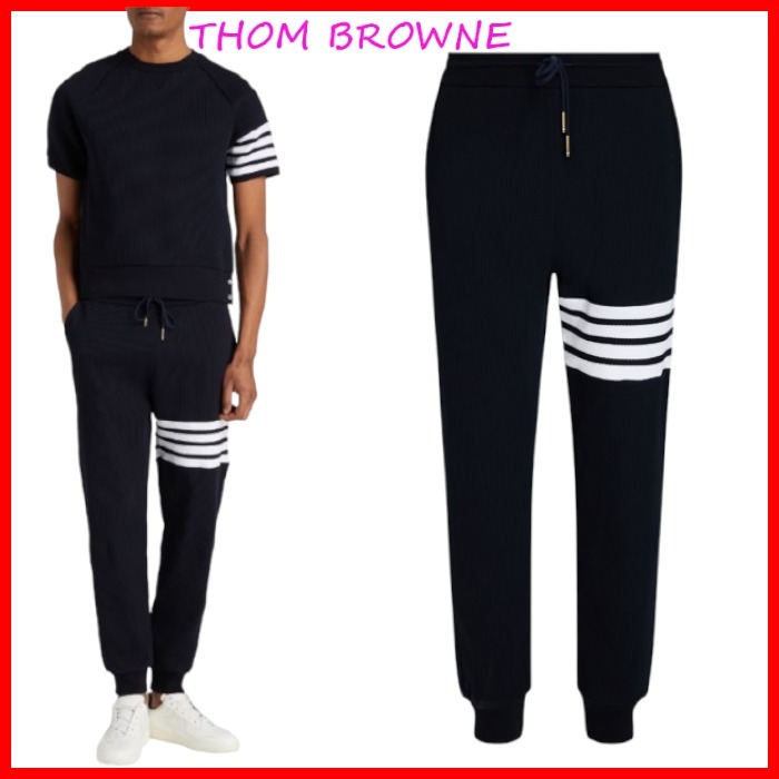 THOM BROWNE ロゴ ストライプ ワッフルニット スウェットパンツ