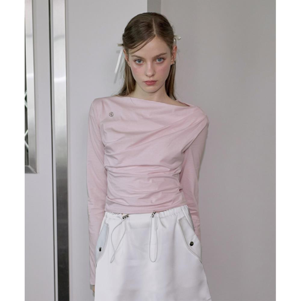 ◆Rose Frantz◆ Drape Off Shoulder Long Sleeve Pink