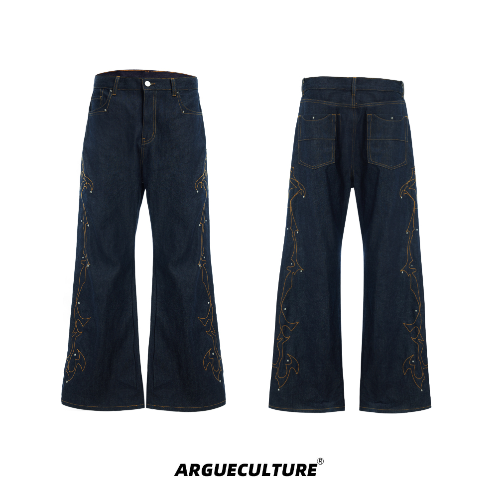 【Argue Culture】 ヘビー ジーンズ スタッズ デニムパンツ ArgueCultureラインストーンデニムパンツ ジーンズ ベルト付属