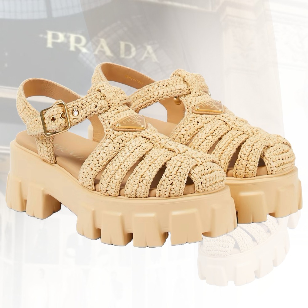 【履き心地も抜群】PRADA ロゴ入りサンダル ナチュラル