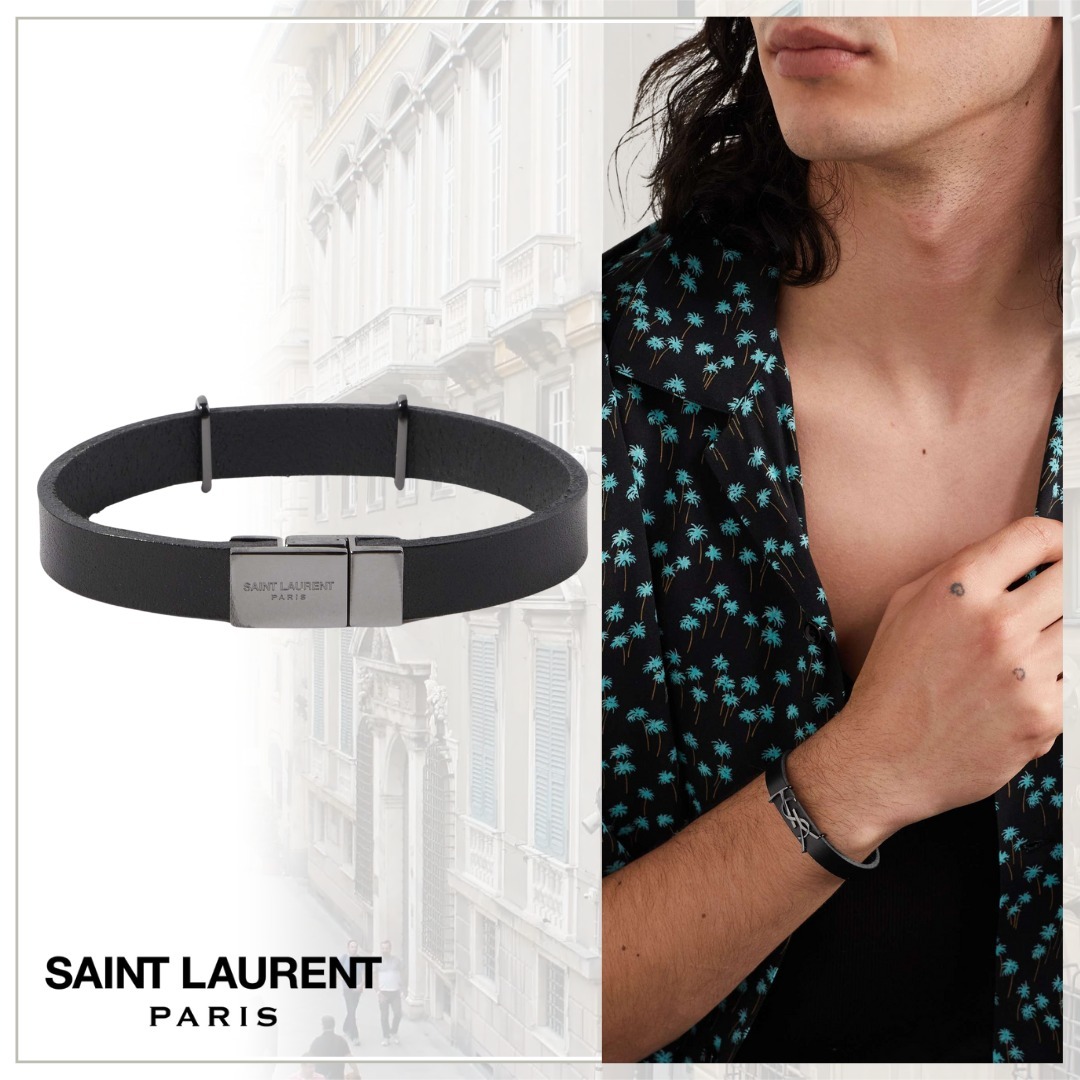 【SAINT LAURENT】オピュムレザー シルバートーン ブレスレット