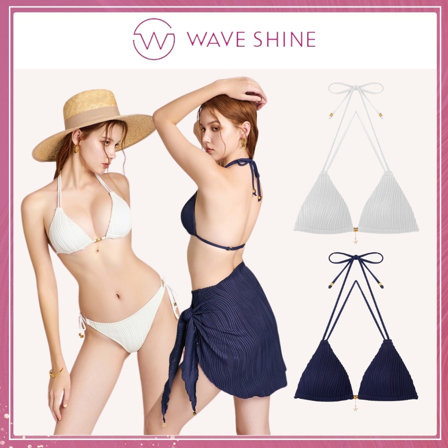追跡有★WAVE SHINE 胸元チャーム プリーツ ビキニトップ M-2L