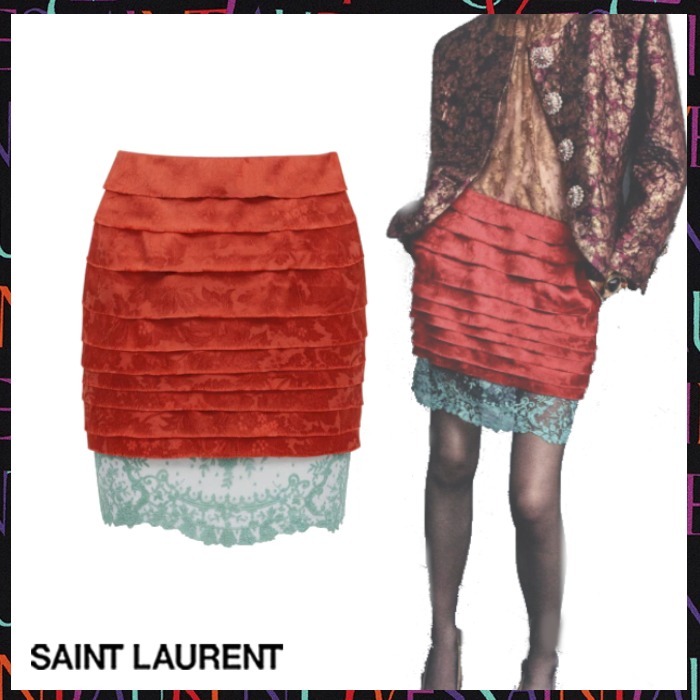 Saint Laurent《ミニスカート》レース オレンジ 花柄 DHL 直営店