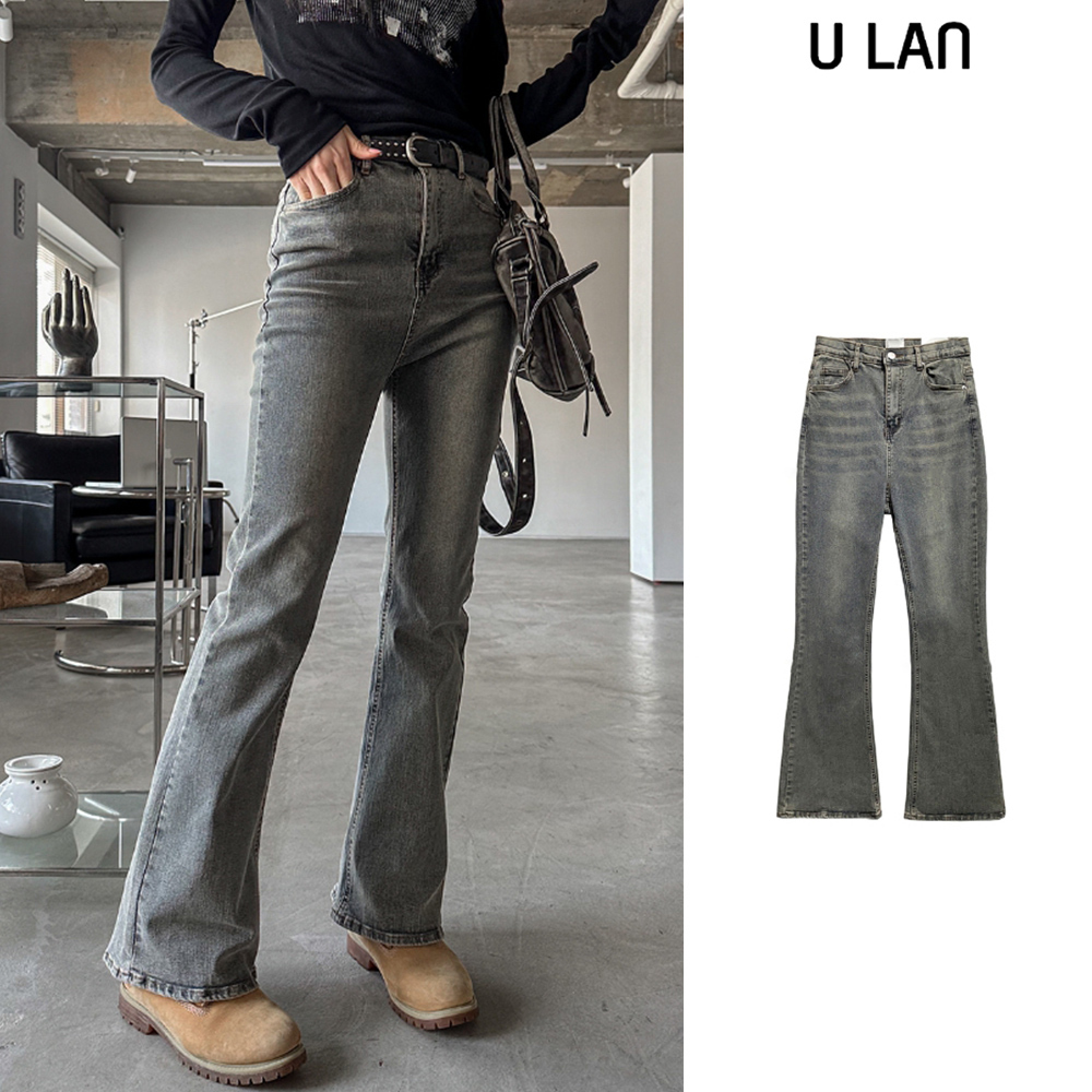 【U LAN】Grayish Washing Bootcut Denim Pants