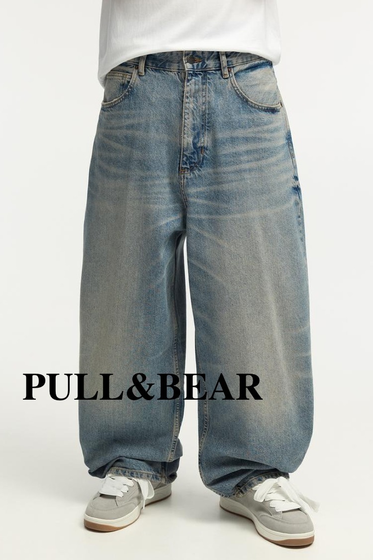 ★日本未入荷*PULL&BEAR*新作*WASHEDスーパーバギーデニム/NB★