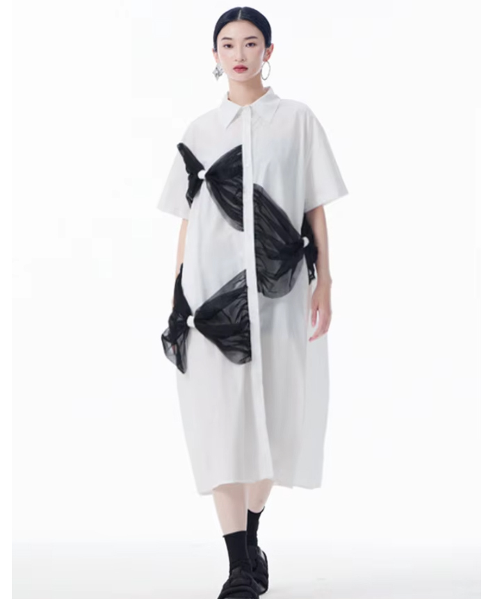 【再入荷】チュールリボン シャツ ワンピース