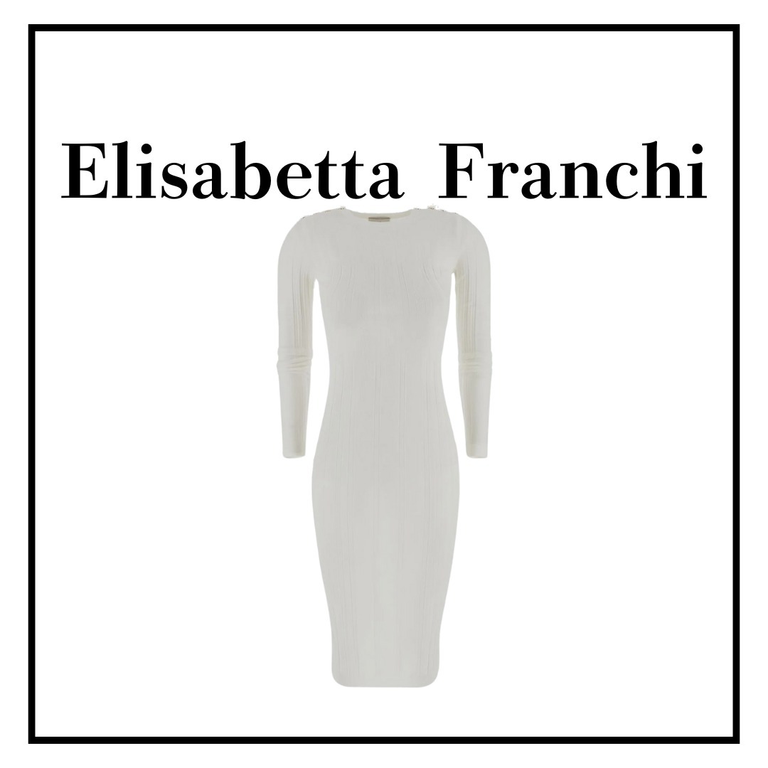 【ELISABETTA FRANCHI】リブ ミディ ドレス