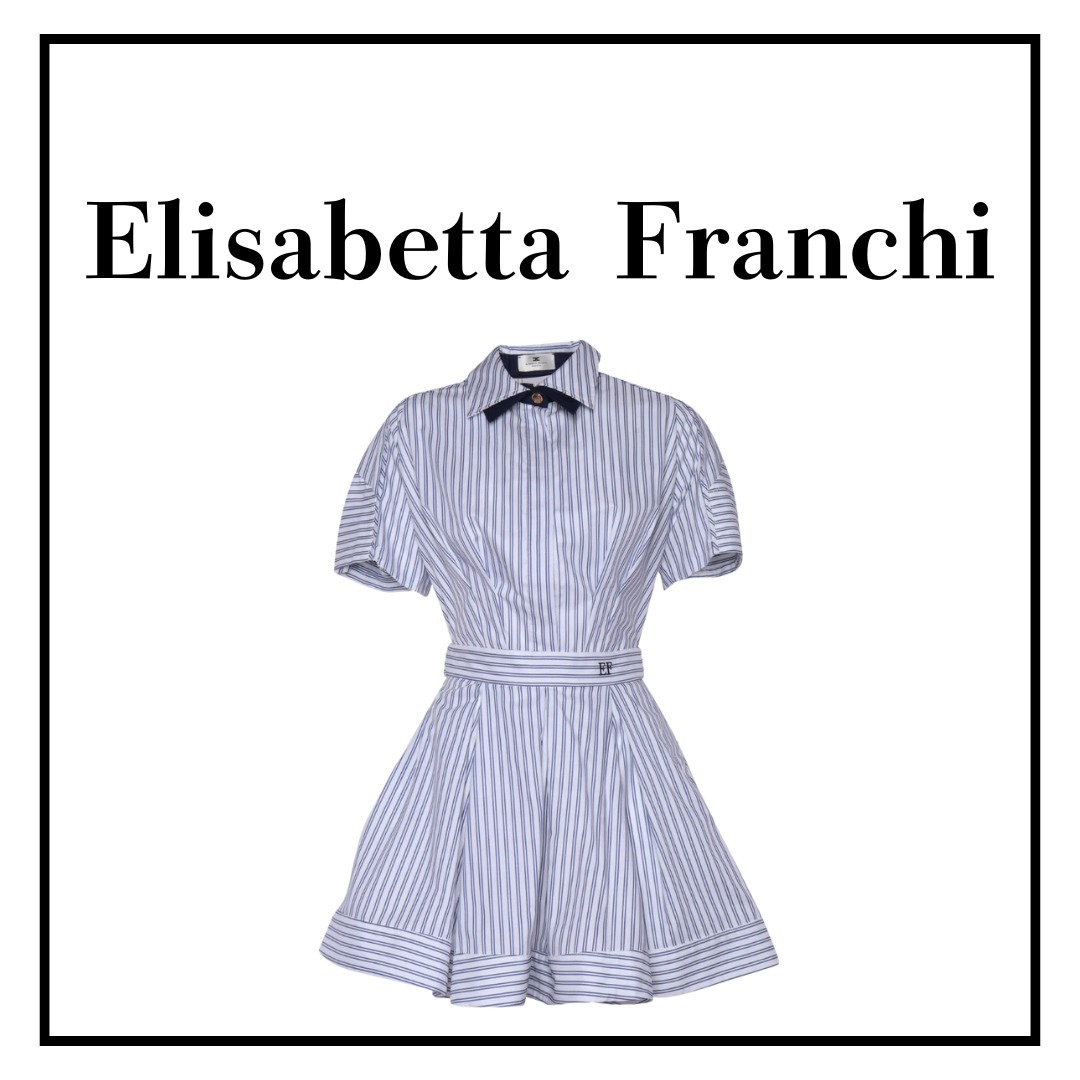 【ELISABETTA FRANCHI】ストライプ ポプリン ドレス