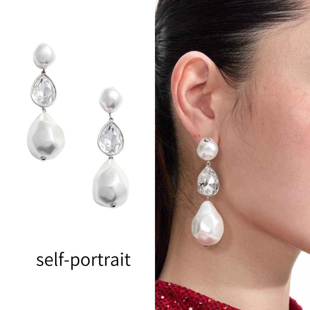 【Self-Portrait】パールクリスタルドロップレットピアス