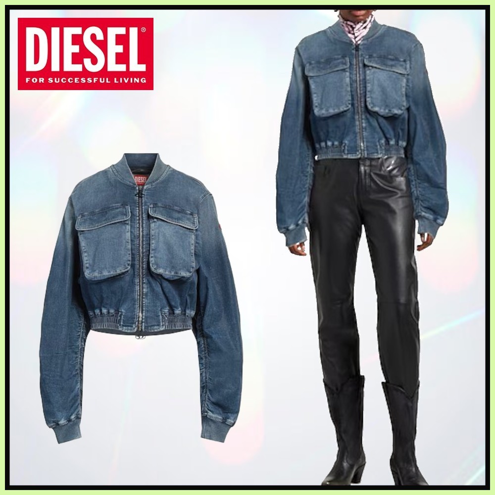 DIESEL デニムボンバージャケット デニム素材 色あせ加工 無地