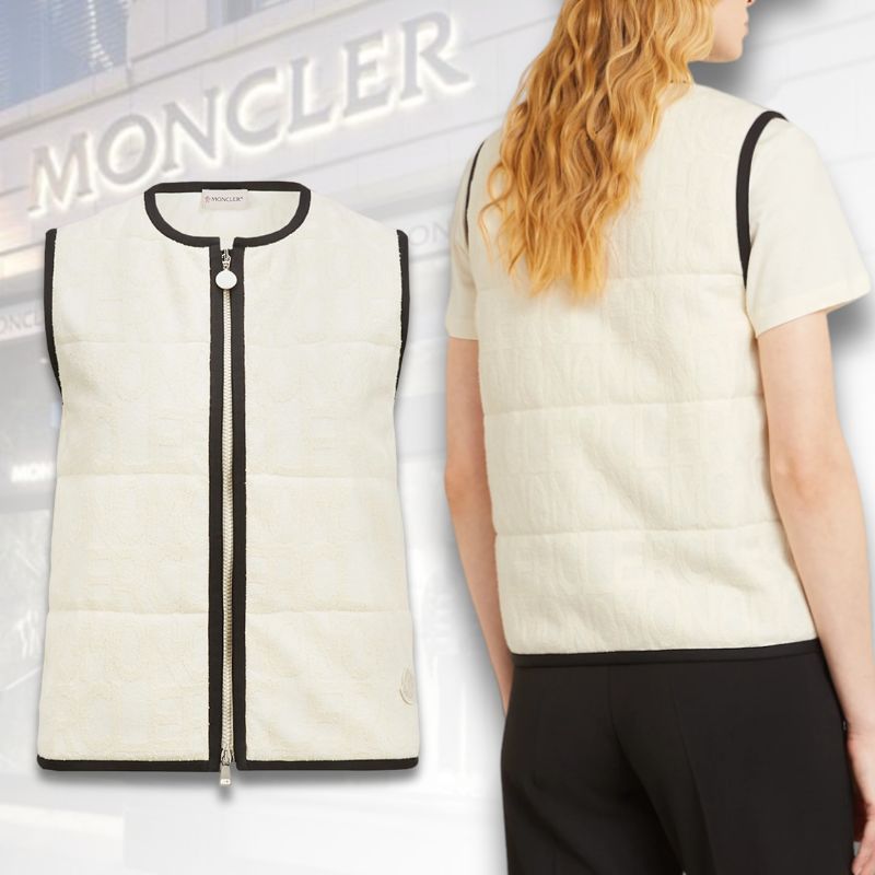 【ホワイト】MONCLER テリージャカードクロスのパディングベスト