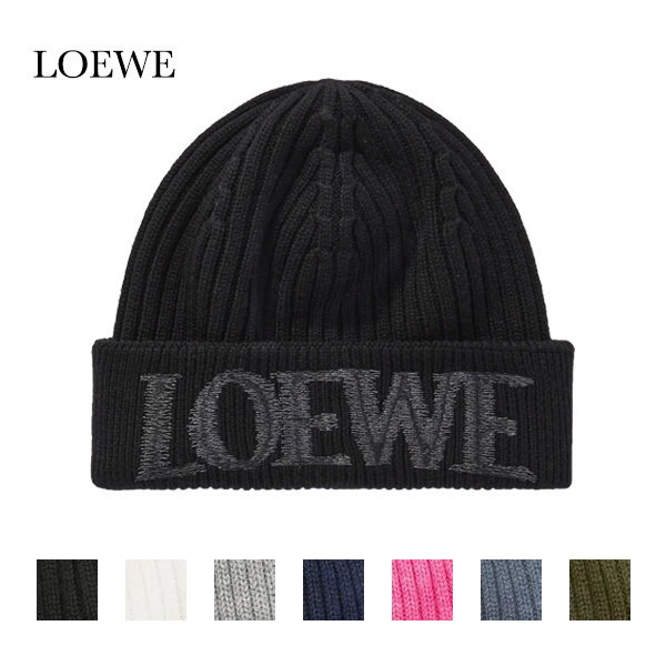 【LOEWE】 ロエベ ビーニー ニット帽 ロゴ入り ウール