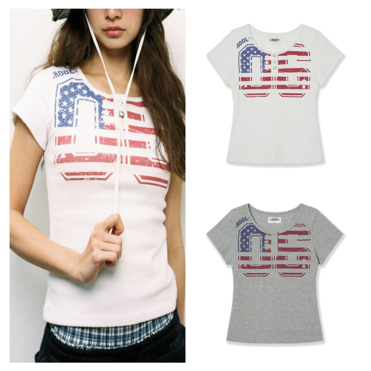Tシャツ・カットソー AEAE AUSA BANNER HENLY NECK TEE 5BJH1107