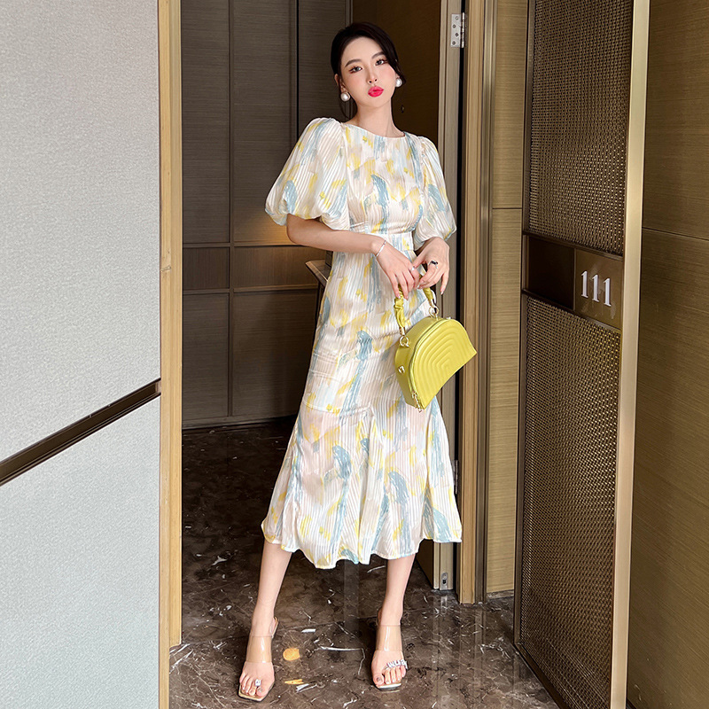 ドレス マーメイド ビックパフスリーブ 半袖 パーティー 結婚式