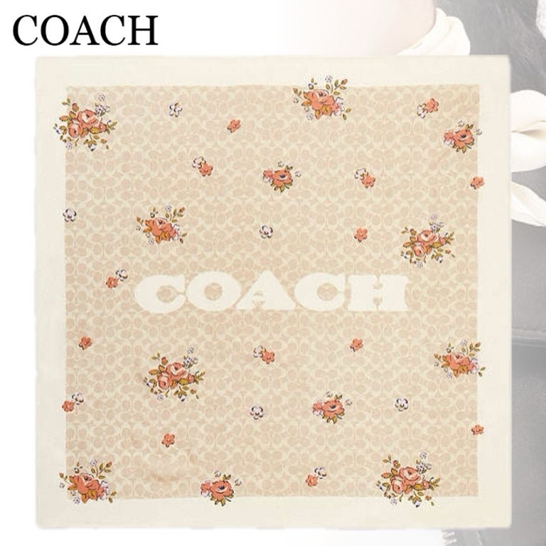 すぐ届く*COACH*スプリングブロッサム プリント シルク スカーフ
